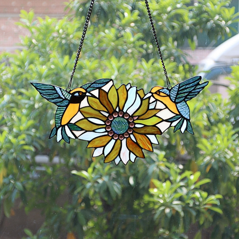 CHLOE Lighting SOAR Tiffany-style Green Animal/Floral Design Window Panel 17’’ x 7.75’’ CHL-CH3P923GF17-HRT