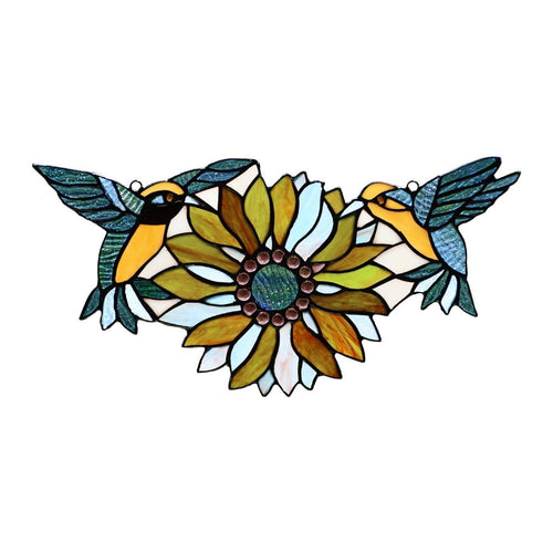 CHLOE Lighting SOAR Tiffany-style Green Animal/Floral Design Window Panel 17" x 7.75"