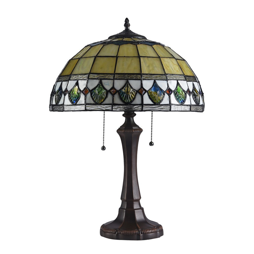 Lighting DOUGAL Tiffany-style 2 Light Geometric Table Lamp 16’’ Shade CHL-CH3T037AG16-TL2