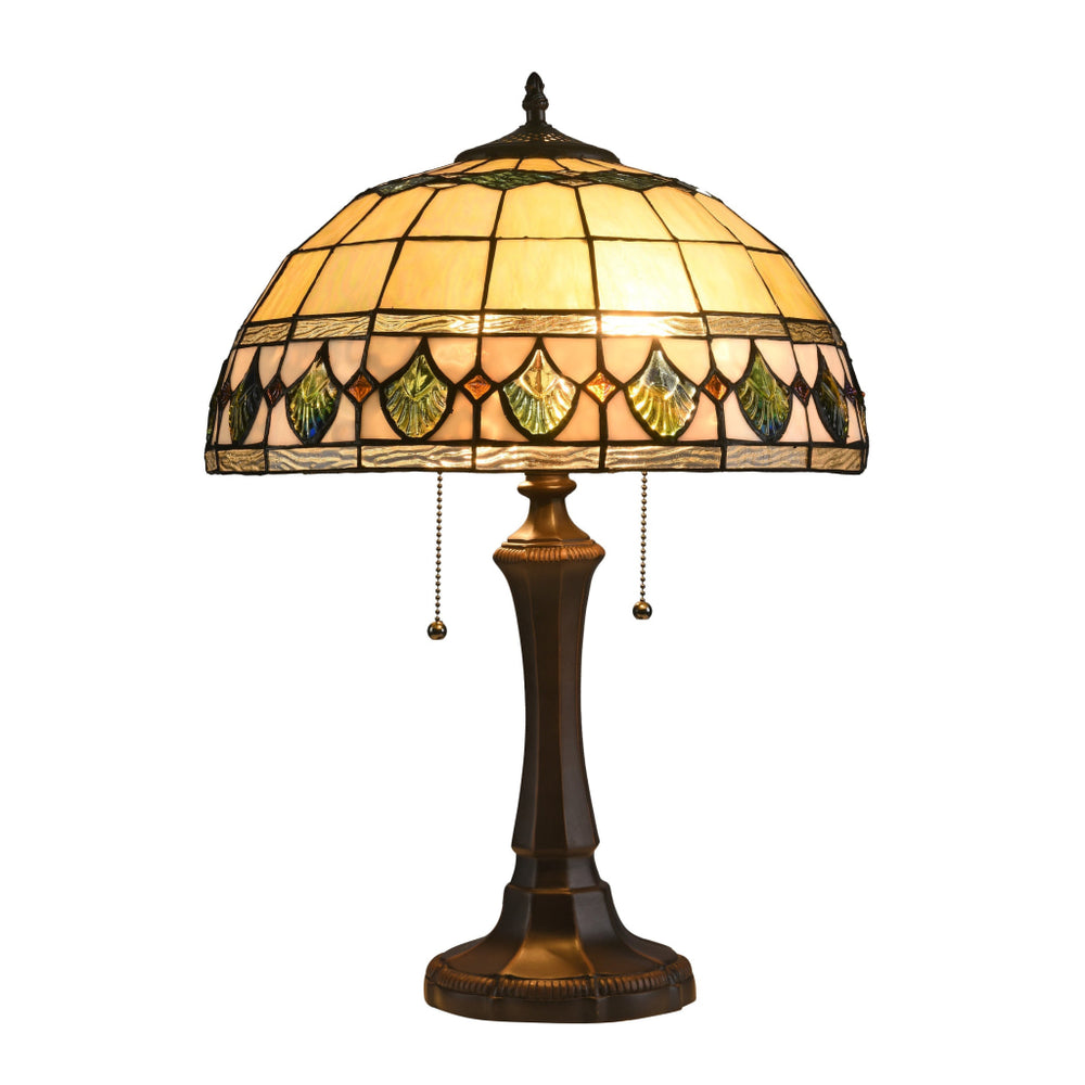 Lighting DOUGAL Tiffany-style 2 Light Geometric Table Lamp 16" Shade