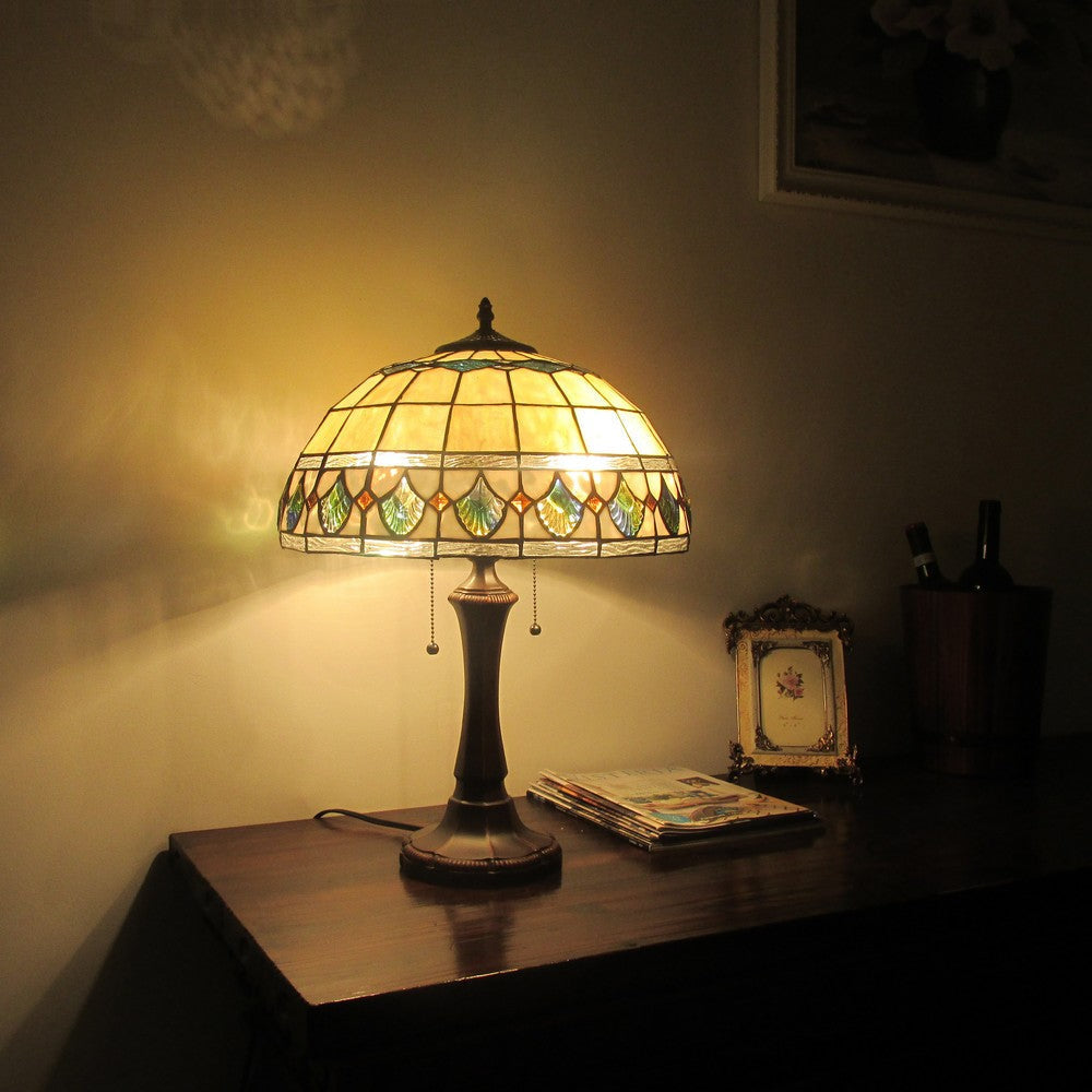 Lighting DOUGAL Tiffany-style 2 Light Geometric Table Lamp 16’’ Shade CHL-CH3T037AG16-TL2