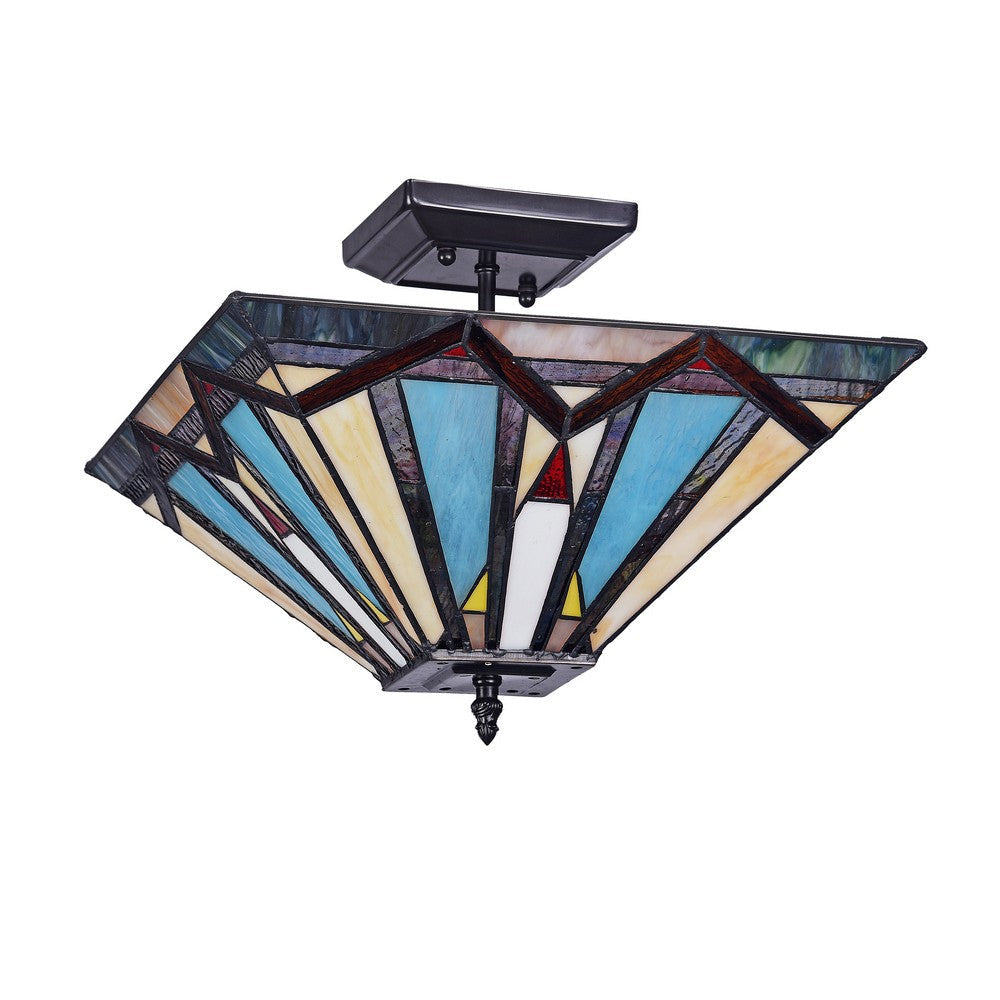 Lighting MANTON Mission 2 Light Blackish Bronze Semi-flush Ceiling Fixture 14’’ Wide CHL-CH3T168BM14-UF2