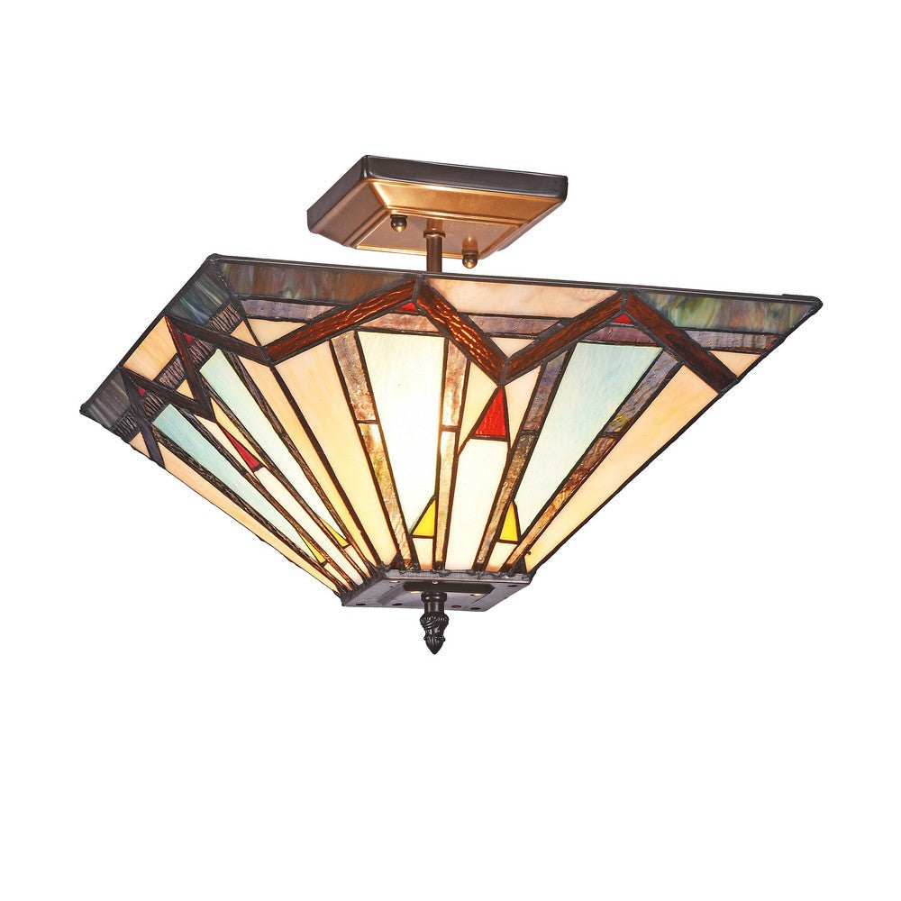 Lighting MANTON Mission 2 Light Blackish Bronze Semi-flush Ceiling Fixture 14" Wide
