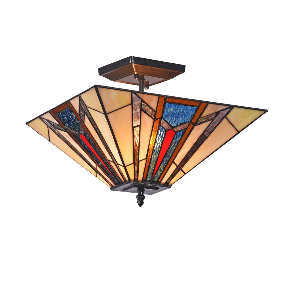 Lighting MAXWELL Mission 2 Light Blackish Bronze Semi-flush Ceiling Fixture 14" Wide
