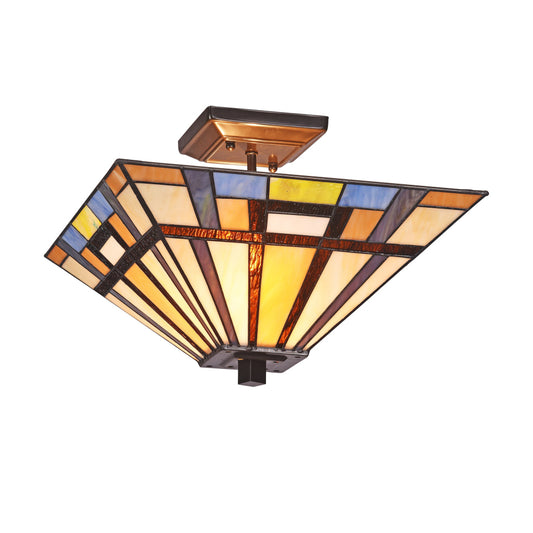 Lighting MERLIN Mission 2 Light Blackish Bronze Semi-flush Ceiling Fixture 14" Wide