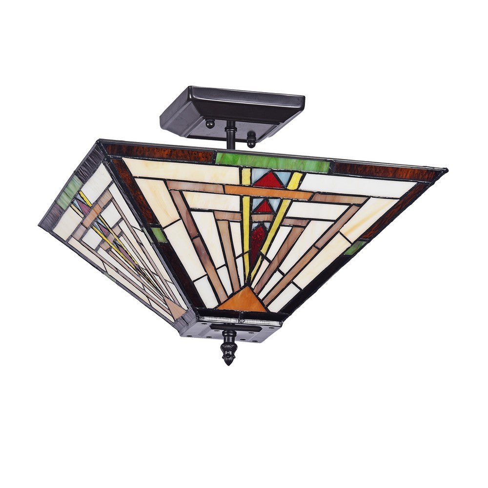 Lighting NORMAN Mission 2 Light Blackish Bronze Semi-flush Ceiling Fixture 14’’ Wide CHL-CH3T176IM14-UF2