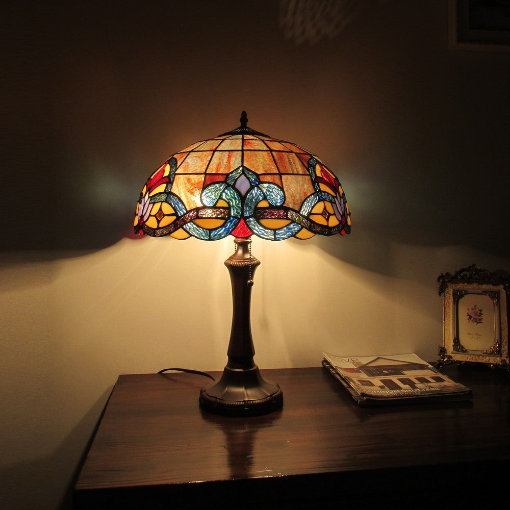 Lighting ELLINGTON Tiffany-style Dark Bronze 2 Light Victorian Table Lamp 16" Shade