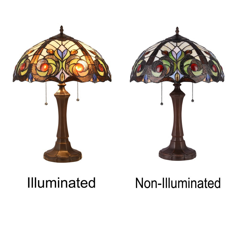 Lighting LENNON Tiffany-style Dark Bronze 2 Light Victorian Table Lamp 16’’ Shade CHL-CH3T229IV16-TL2