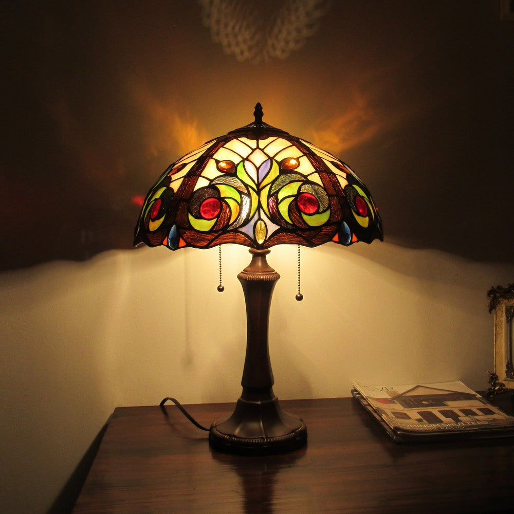 Lighting LENNON Tiffany-style Dark Bronze 2 Light Victorian Table Lamp 16’’ Shade CHL-CH3T229IV16-TL2
