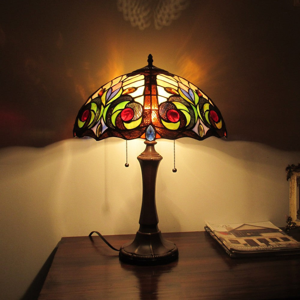 Lighting LENNON Tiffany-style Dark Bronze 2 Light Victorian Table Lamp 16" Shade