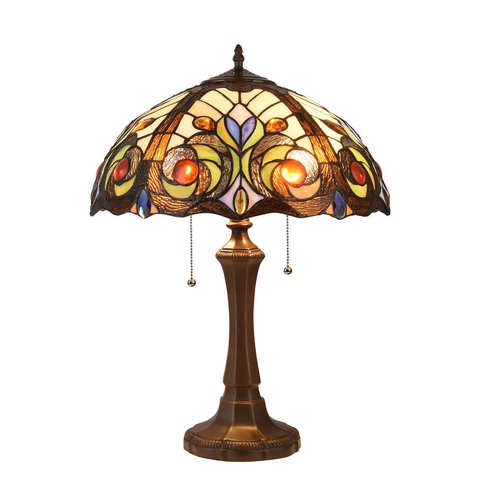 Lighting LENNON Tiffany-style Dark Bronze 2 Light Victorian Table Lamp 16" Shade