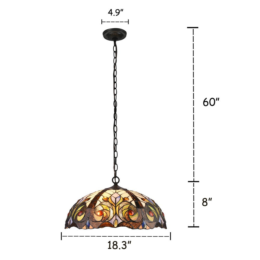 Lighting LENNON Tiffany-style Dark Bronze 2 Light Victorian Ceiling Pendant Fixture 18’’ Shade CHL-CH3T229IV18-DH2