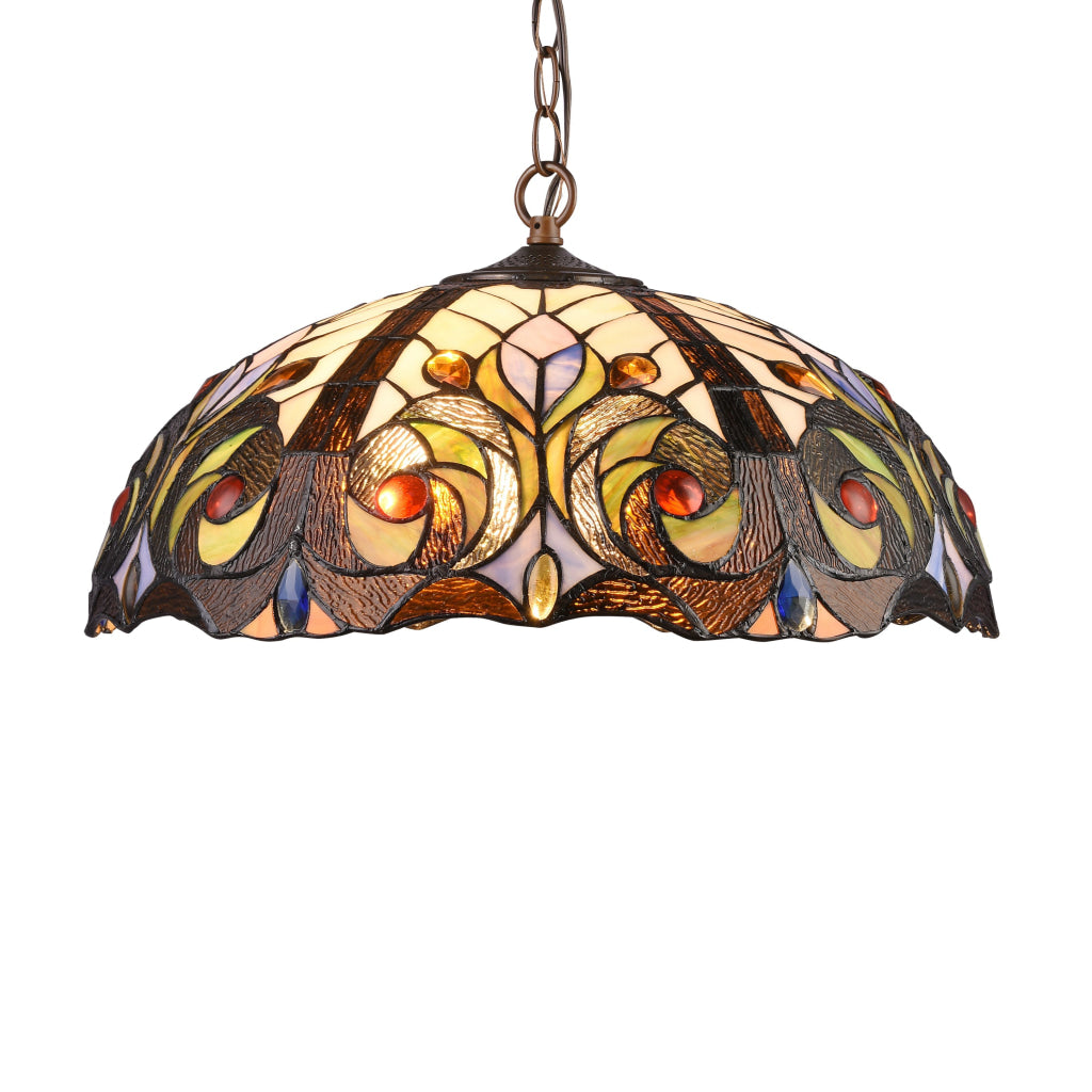 Lighting LENNON Tiffany-style Dark Bronze 2 Light Victorian Ceiling Pendant Fixture 18" Shade