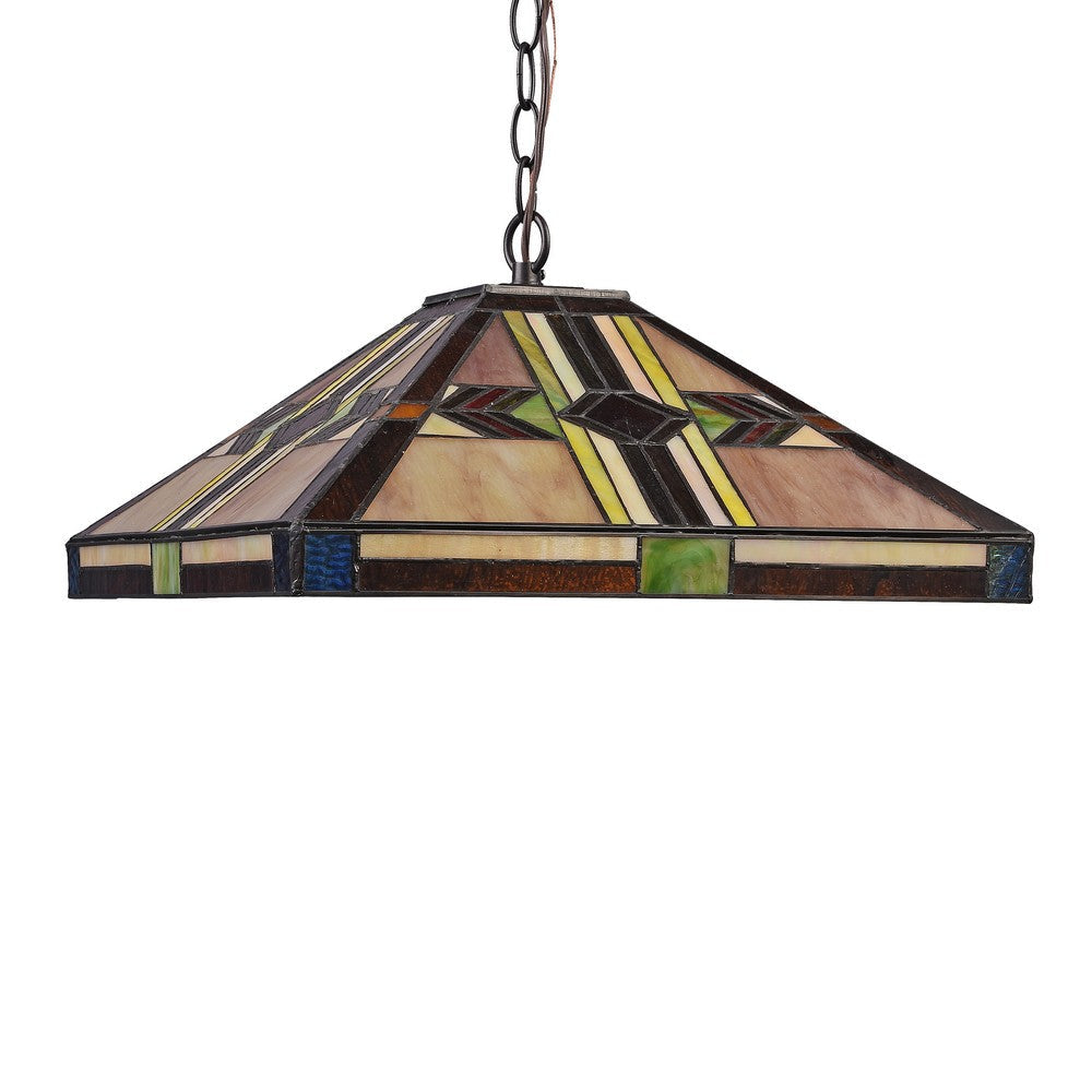 Lighting CARLA Tiffany-style Blackish Bronze 2 Light Mission Ceiling Pendant Fixture 16’’ Shade CHL-CH3T237IM16-DH2