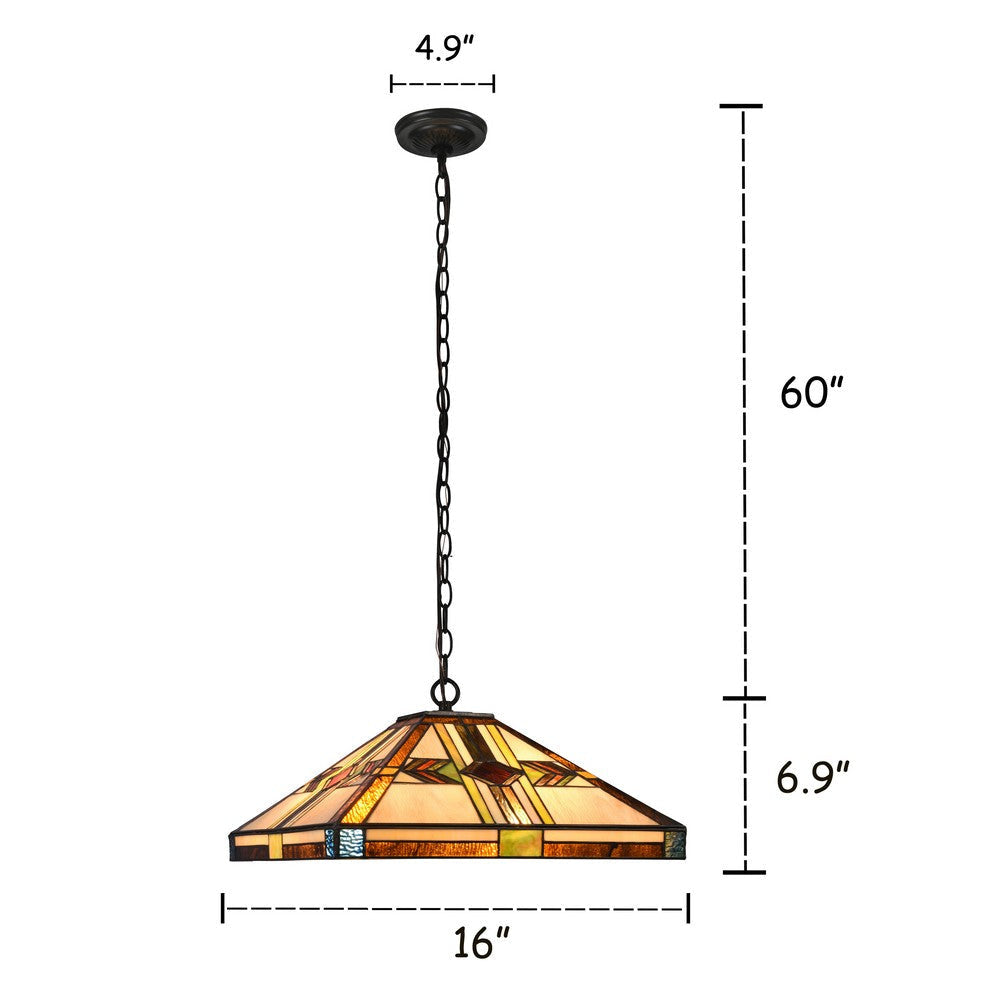 Lighting CARLA Tiffany-style Blackish Bronze 2 Light Mission Ceiling Pendant Fixture 16’’ Shade CHL-CH3T237IM16-DH2