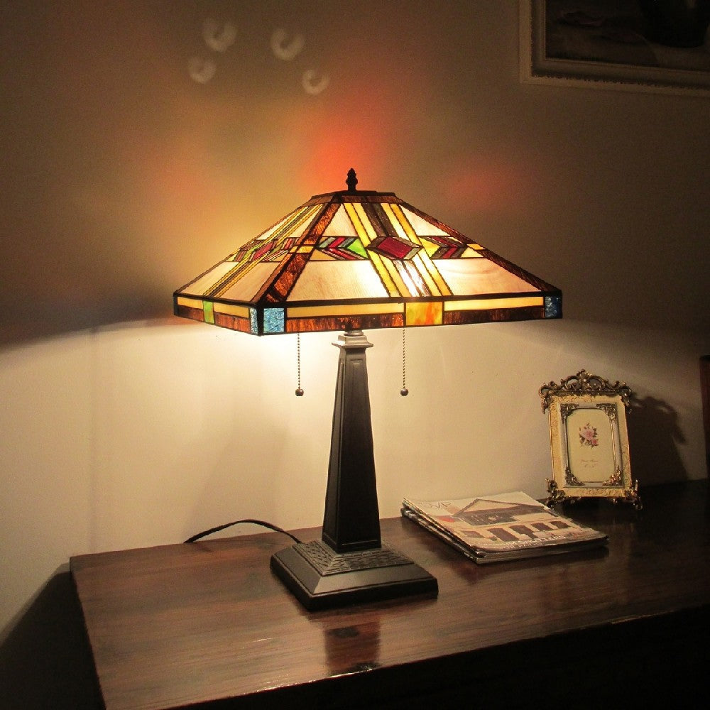 CHLOE Lighting CARLA Tiffany-style Mission Blackish Bronze 2 Light Table Lamp 16" Shade