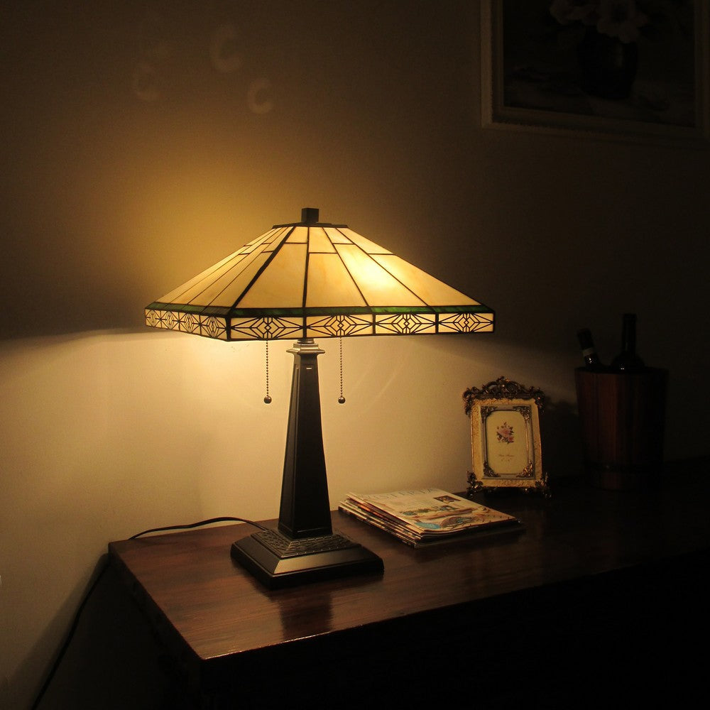 Lighting THEROS Tiffany-style 2 Light Mission Table Lamp 16’’ Shade CHL-CH3T318IM16-TL2