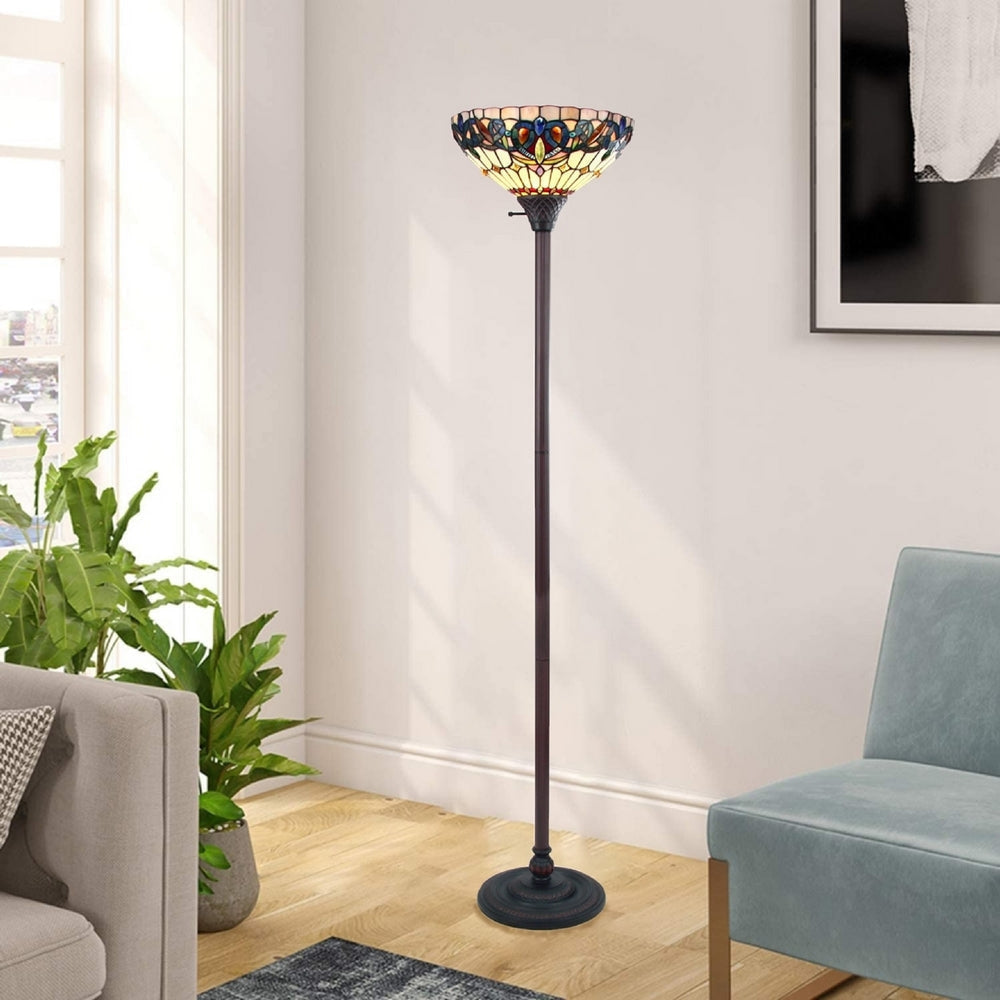 CHLOE Lighting SERENITY Victorian Tiffany-style Dark Bronze 1 Light Torchiere Lamp 14" Wide