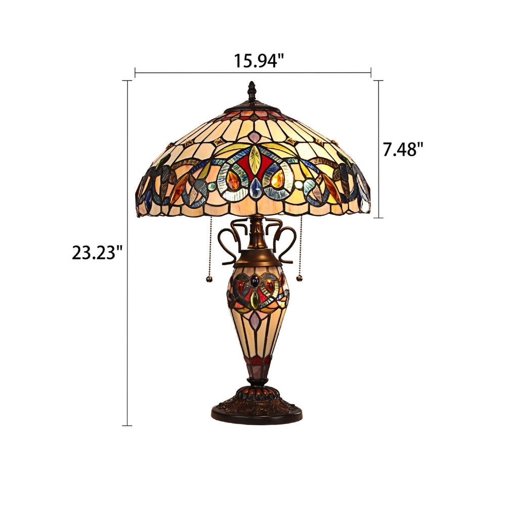 CHLOE Lighting SERENITY Victorian Tiffany-style Dark Bronze 3 Light Double Lit Table Lamp 16’’ Wide CHL-CH3T353BV16-DT3