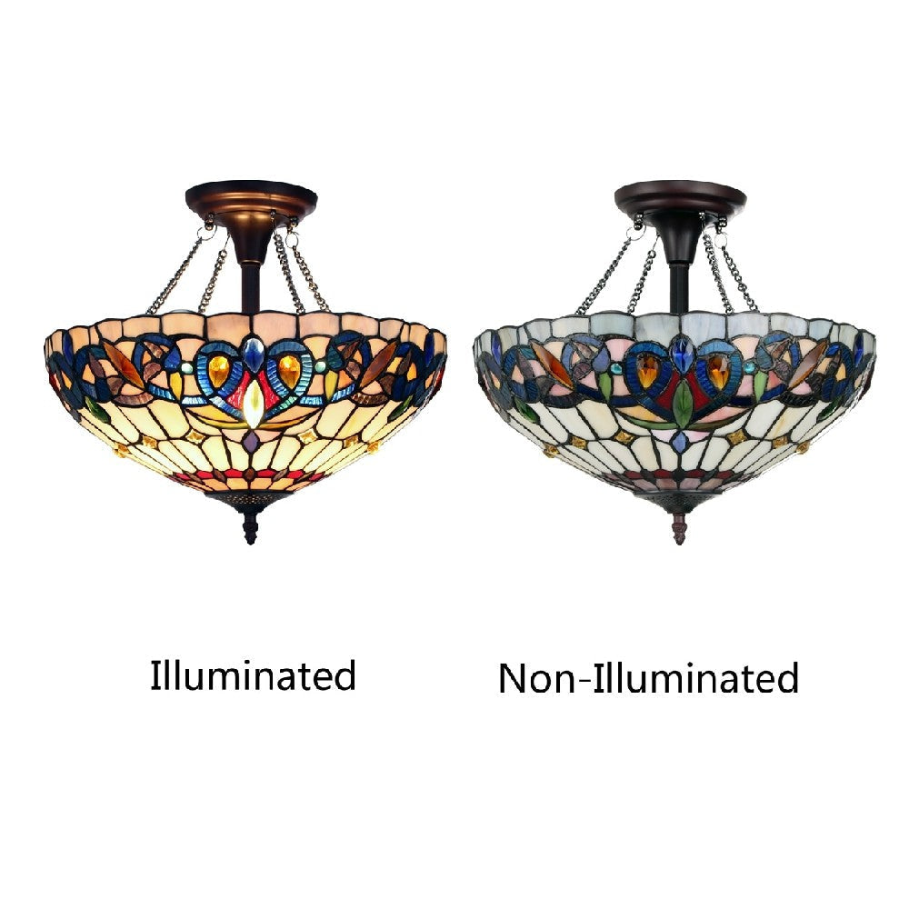 CHLOE Lighting SERENITY Tiffany-style Dark Bronze 2 Light Semi-Flush 16’’ Wide CHL-CH3T353BV16-UF2