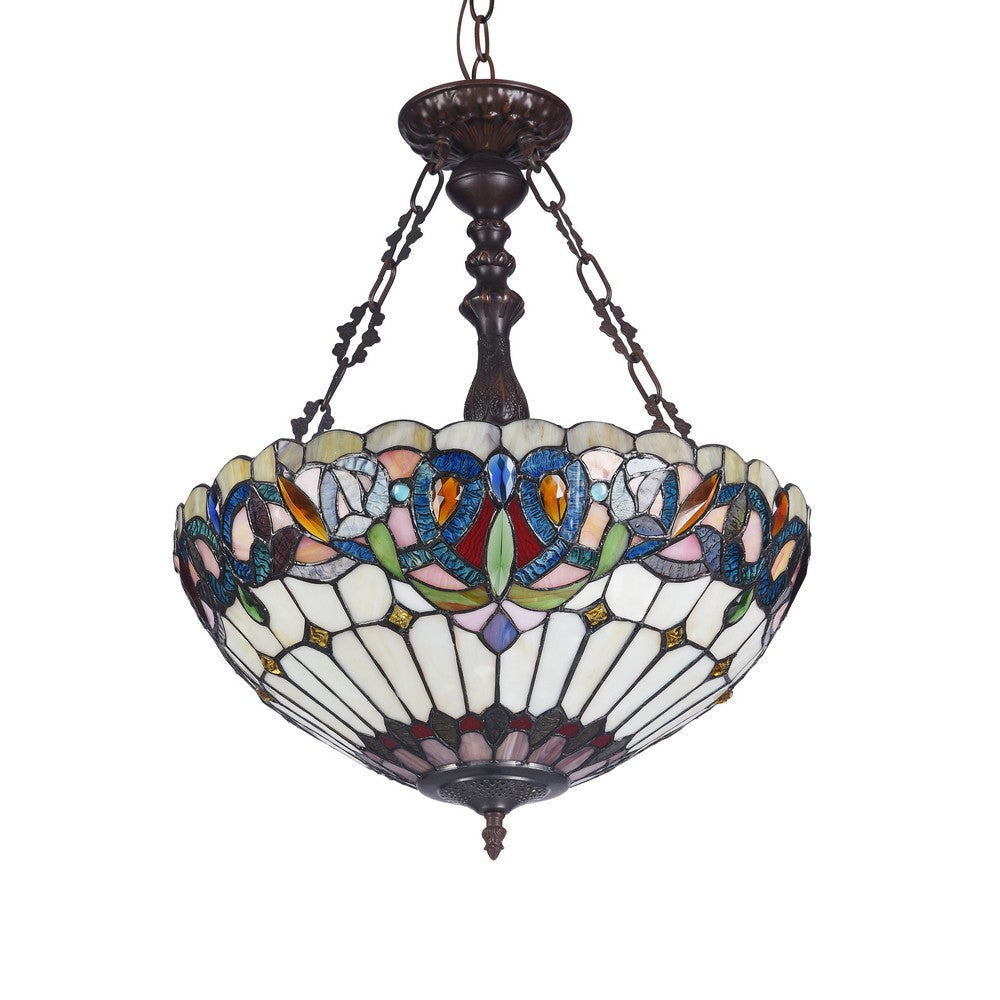 Lighting SERENITY Tiffany-style 3 Light Victorian Inverted Ceiling Pendant 18’’ Shade CHL-CH3T353BV18-UH3
