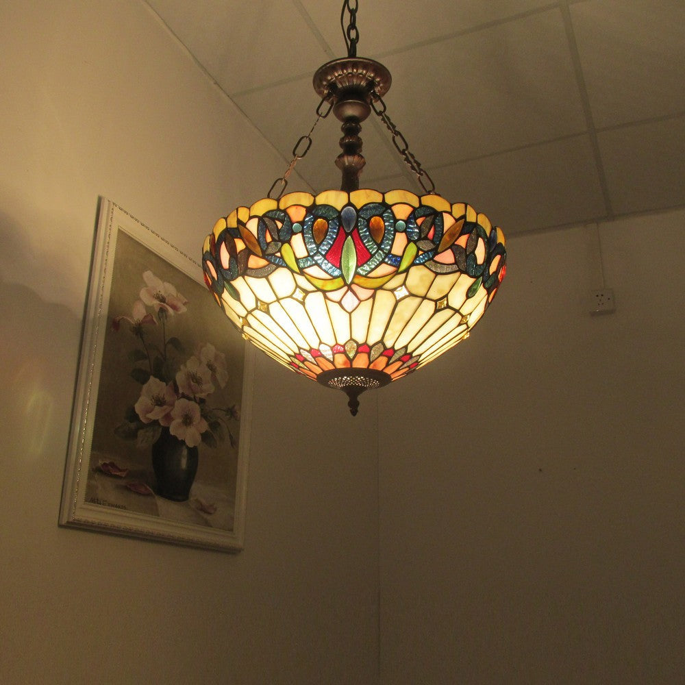Lighting SERENITY Tiffany-style 3 Light Victorian Inverted Ceiling Pendant 18’’ Shade CHL-CH3T353BV18-UH3