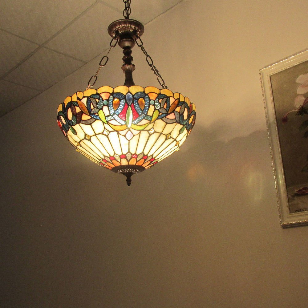 Lighting SERENITY Tiffany-style 3 Light Victorian Inverted Ceiling Pendant 18’’ Shade CHL-CH3T353BV18-UH3