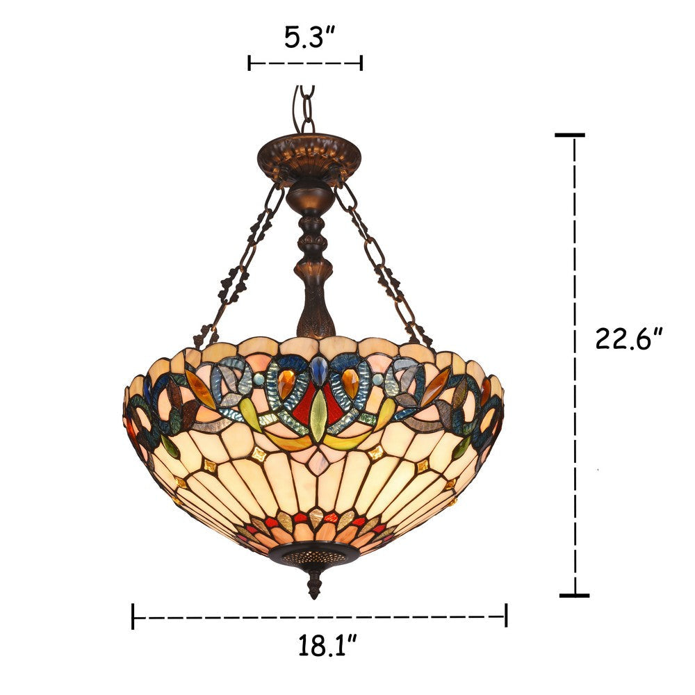 Lighting SERENITY Tiffany-style 3 Light Victorian Inverted Ceiling Pendant 18’’ Shade CHL-CH3T353BV18-UH3