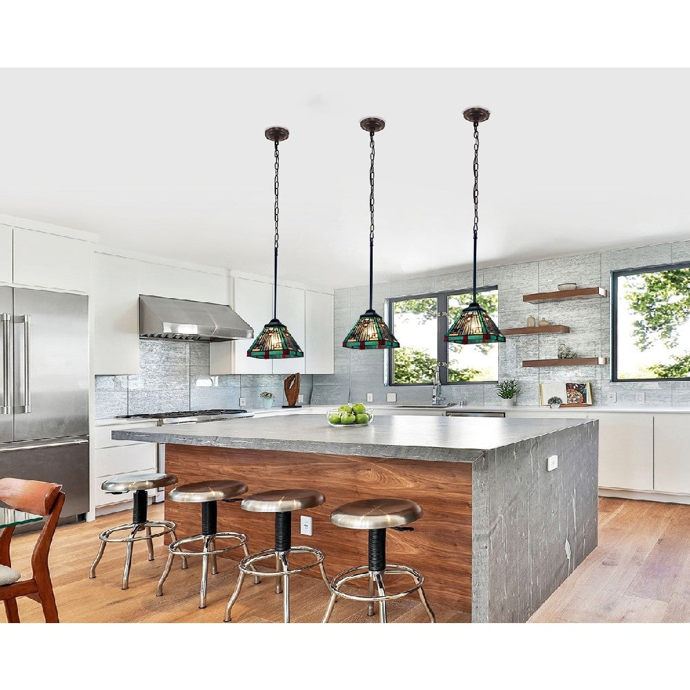 CHLOE Lighting INNES Tiffany-style Dark Bronze 1 Light Mini Pendant 8’’ Wide CHL-CH3T359BM08-DP1