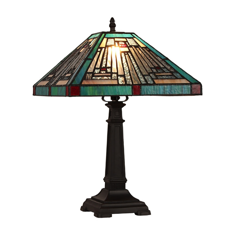 CHLOE Lighting INNES Mission Tiffany-style Blackish Bronze 1 Light Table Lamp 12" Wide