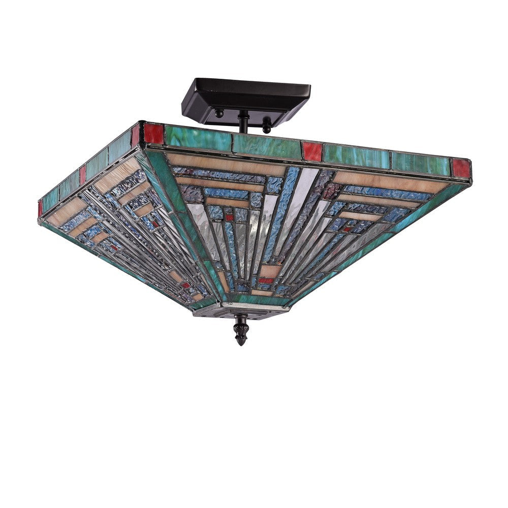 Lighting INNES Tiffany-style Blackish Bronze 2 Light Mission Ceiling Fixture 14’’ Wide CHL-CH3T359BM14-UF2