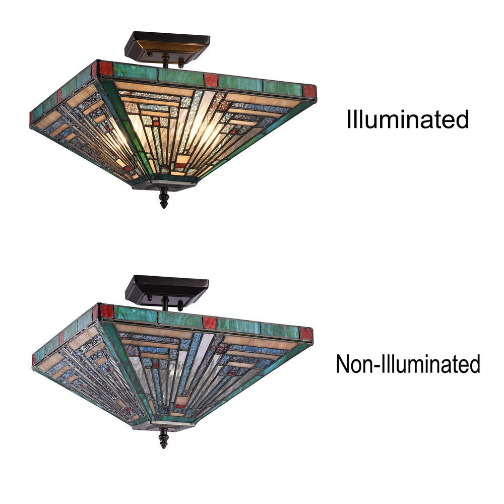 Lighting INNES Tiffany-style Blackish Bronze 2 Light Mission Ceiling Fixture 14’’ Wide CHL-CH3T359BM14-UF2
