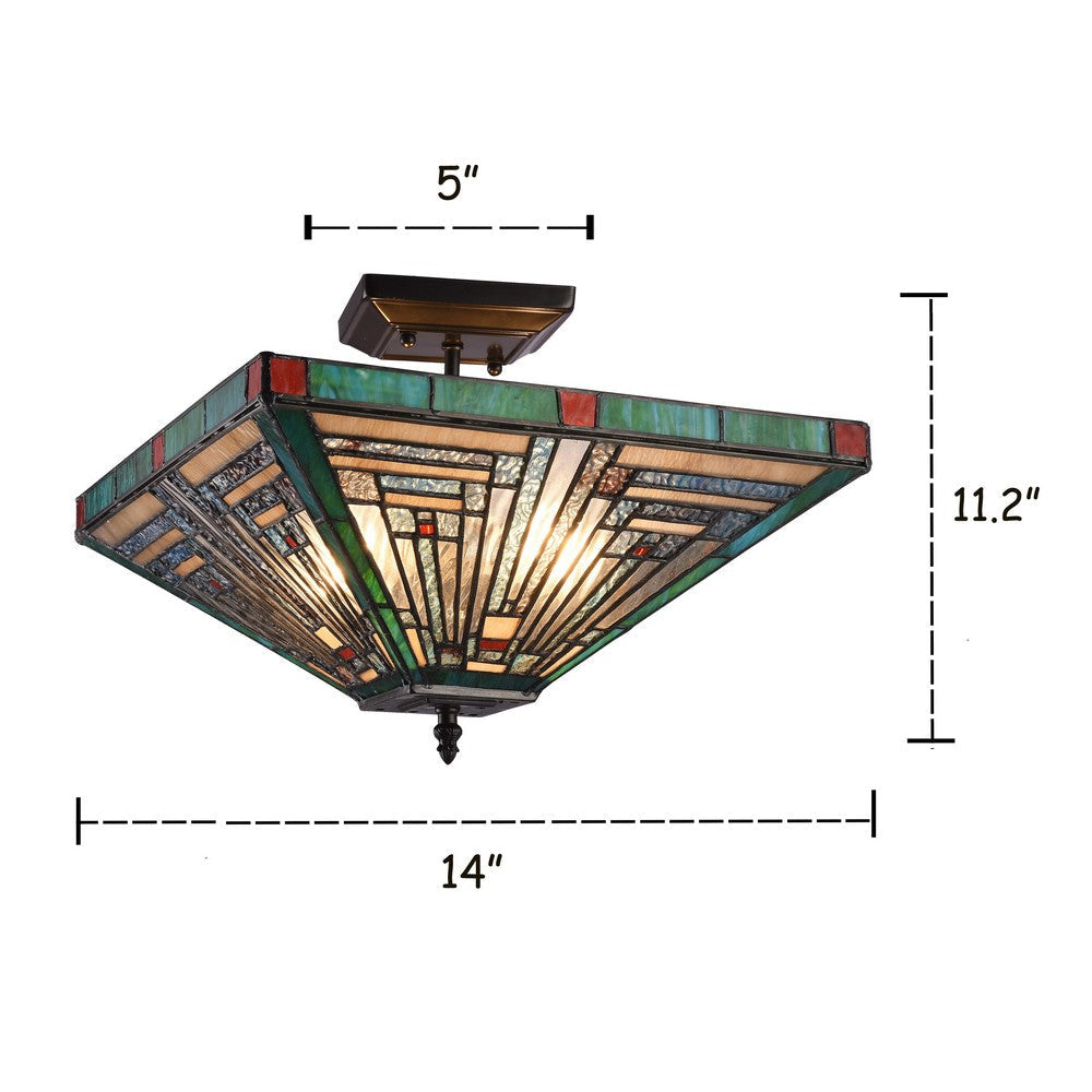 Lighting INNES Tiffany-style Blackish Bronze 2 Light Mission Ceiling Fixture 14’’ Wide CHL-CH3T359BM14-UF2
