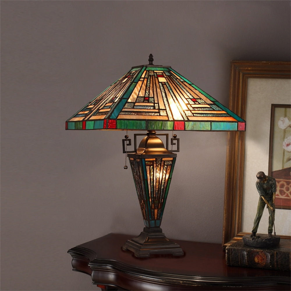 CHLOE Lighting INNES Mission Tiffany-style Blackish Bronze 3 Light Double Lit Table Lamp 16’’ Wide CHL-CH3T359BM16-DT3