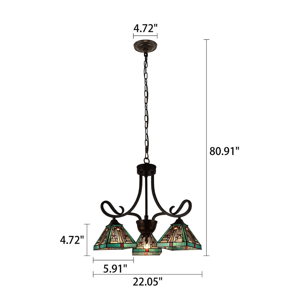 CHLOE Lighting INNES Mission Tiffany-style Blackish Bronze 3 Light Mini Chandelier 22’’ Wide CHL-CH3T359BM22-DD3