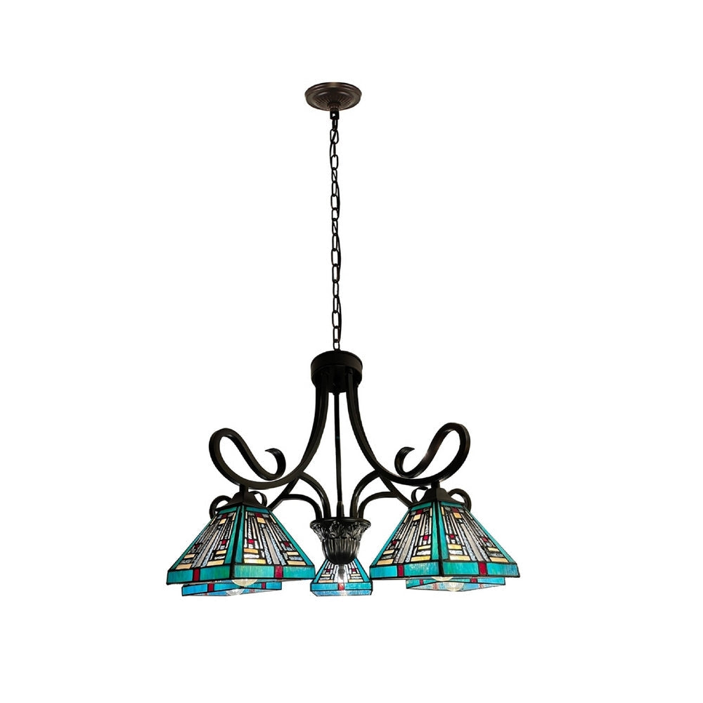 CHLOE Lighting INNES Mission Tiffany-Style Blackish Bronze 5 Light Large Chandelier 26’’ Wide CHL-CH3T359BM26-DD5