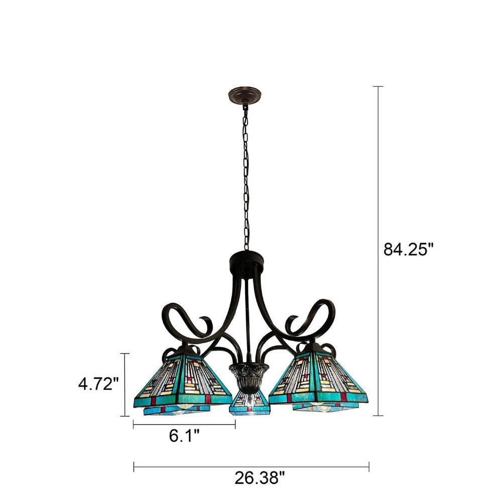 CHLOE Lighting INNES Mission Tiffany-Style Blackish Bronze 5 Light Large Chandelier 26’’ Wide CHL-CH3T359BM26-DD5