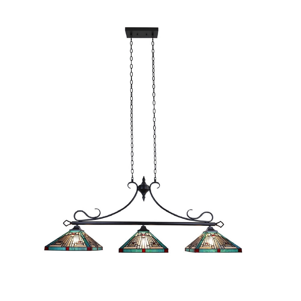CHLOE Lighting INNES Mission Tiffany-Style Blackish Bronze 3 Light Island Pendant 47’’ Wide CHL-CH3T359BM47-IL3