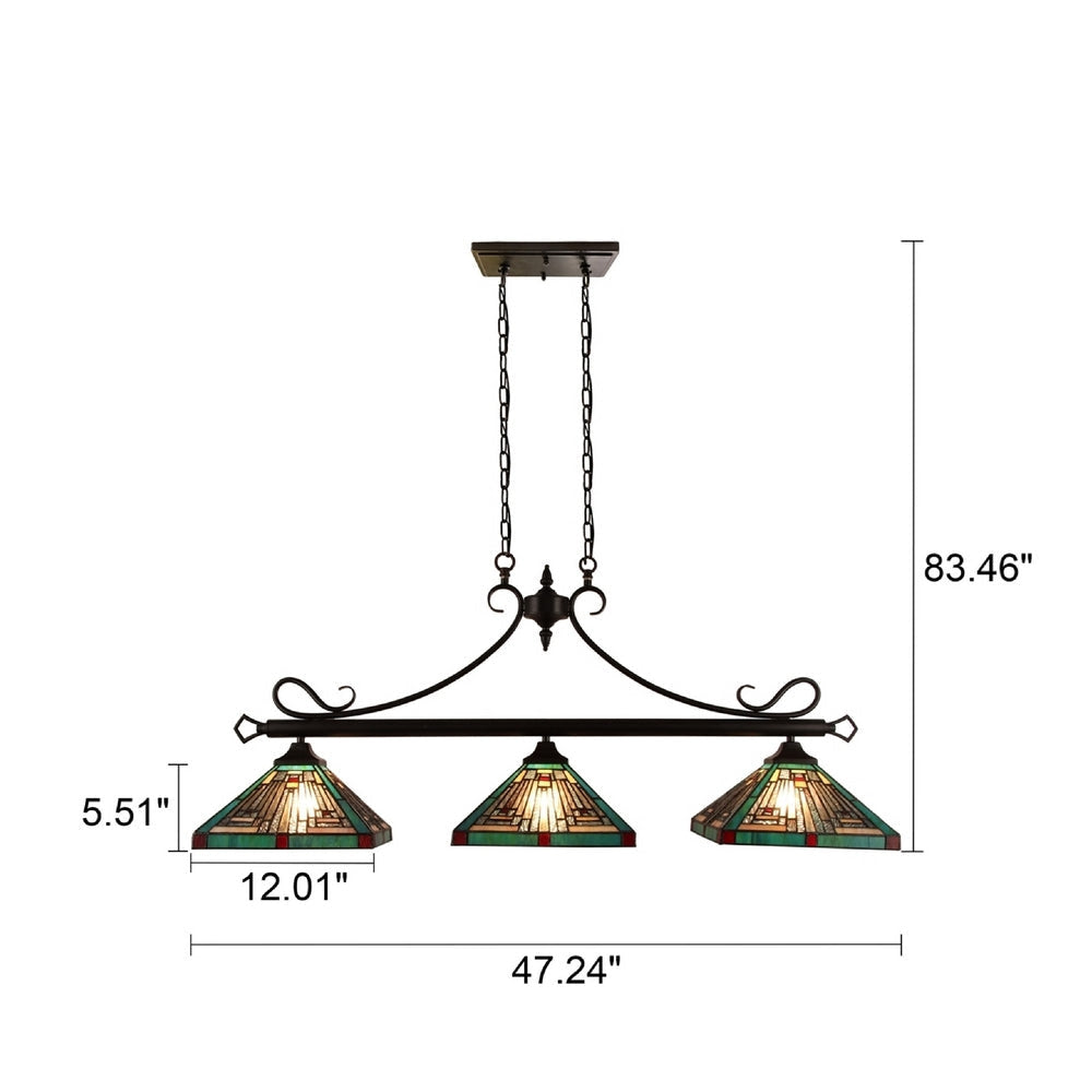 CHLOE Lighting INNES Mission Tiffany-Style Blackish Bronze 3 Light Island Pendant 47’’ Wide CHL-CH3T359BM47-IL3