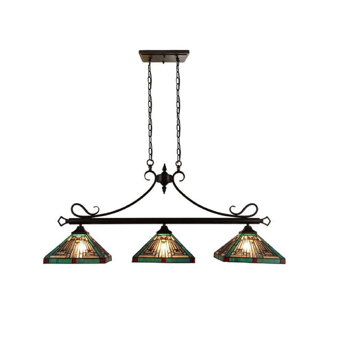 CHLOE Lighting INNES Mission Tiffany-Style Blackish Bronze 3 Light Island Pendant 47" Wide