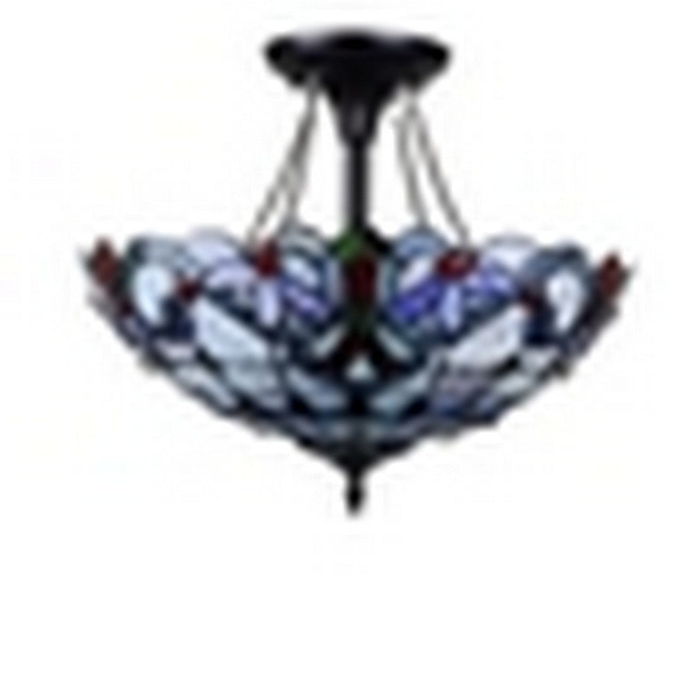 CHLOE Lighting GRENVILLE Victorian Tiffany-Style Dark Bronze 2 Light Semi-Flush Ceiling Fixture 16’’ Wide CHL-CH3T381VB16-UF2