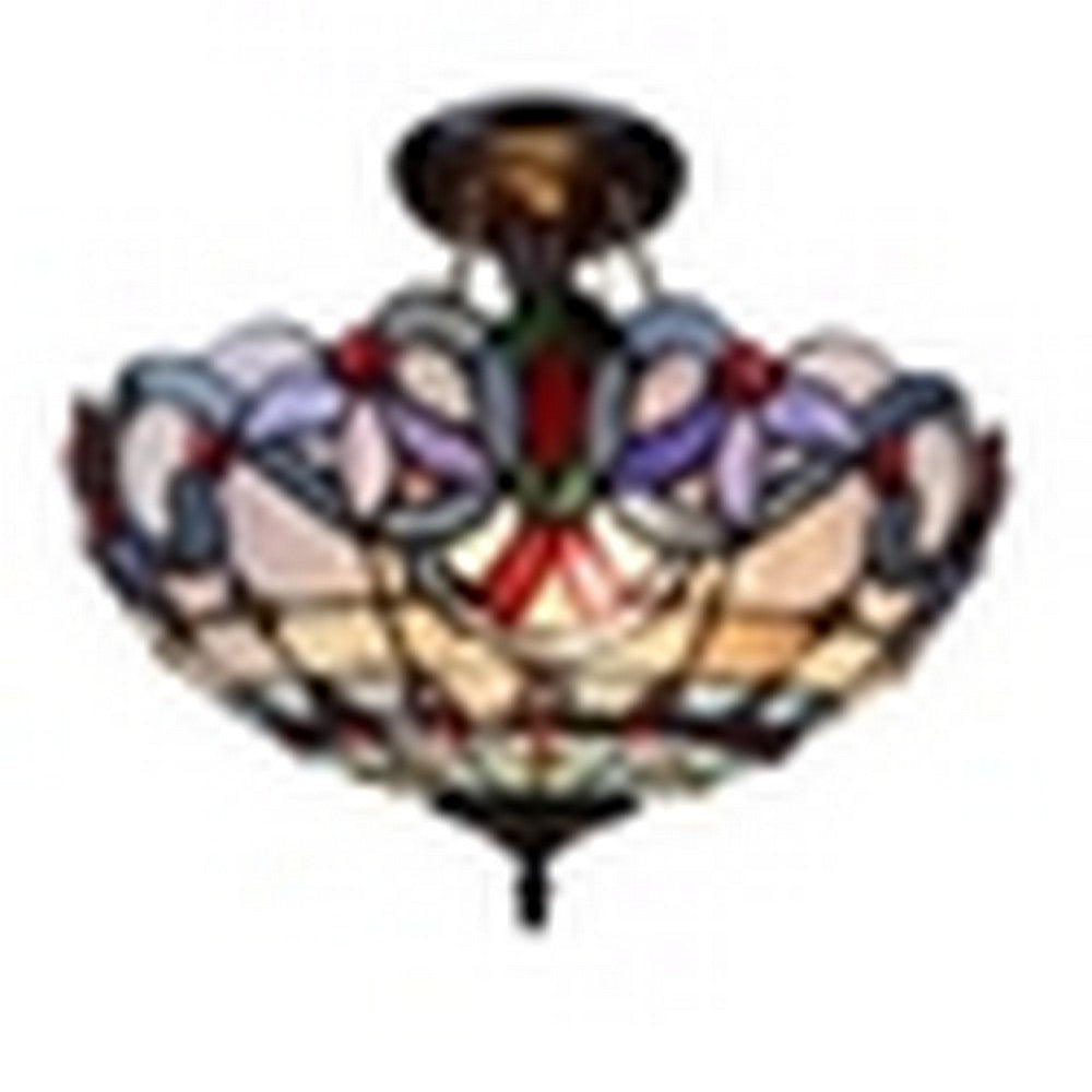CHLOE Lighting GRENVILLE Victorian Tiffany-Style Dark Bronze 2 Light Semi-Flush Ceiling Fixture 16’’ Wide CHL-CH3T381VB16-UF2
