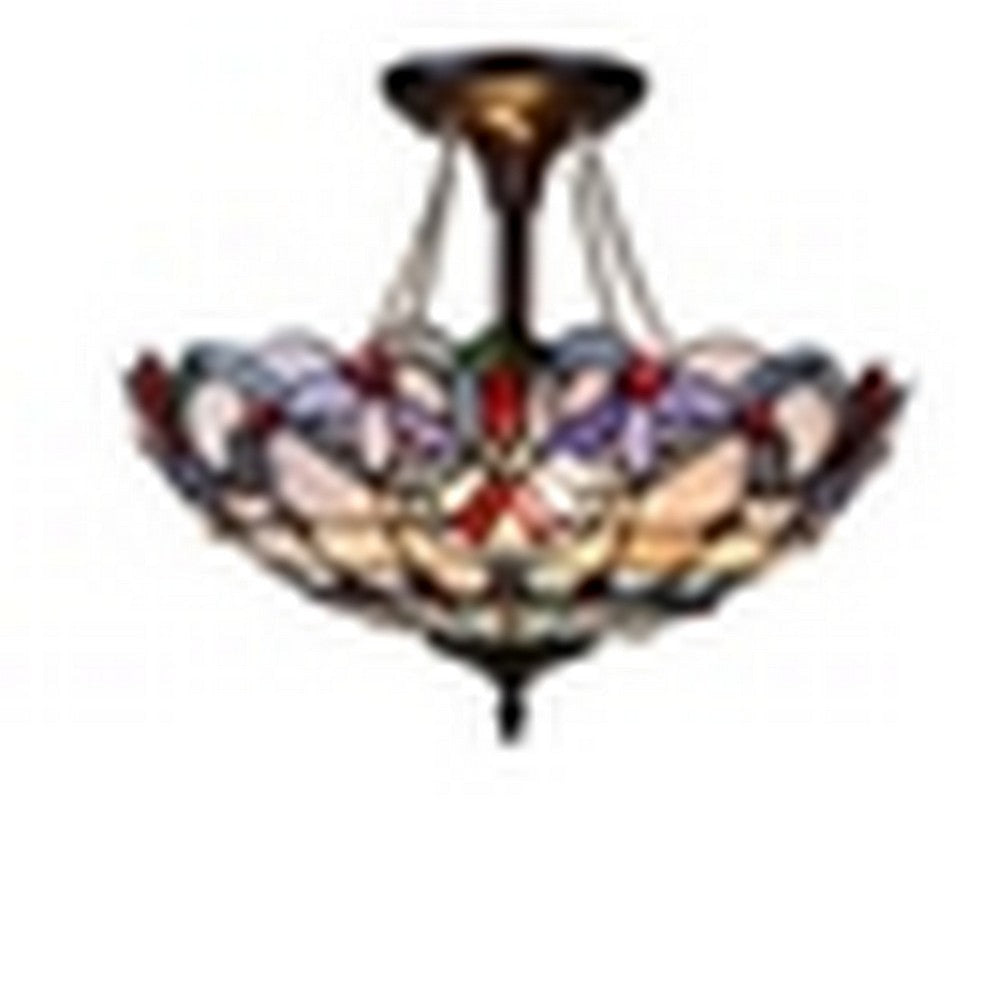 CHLOE Lighting GRENVILLE Victorian Tiffany-Style Dark Bronze 2 Light Semi-Flush Ceiling Fixture 16" Wide