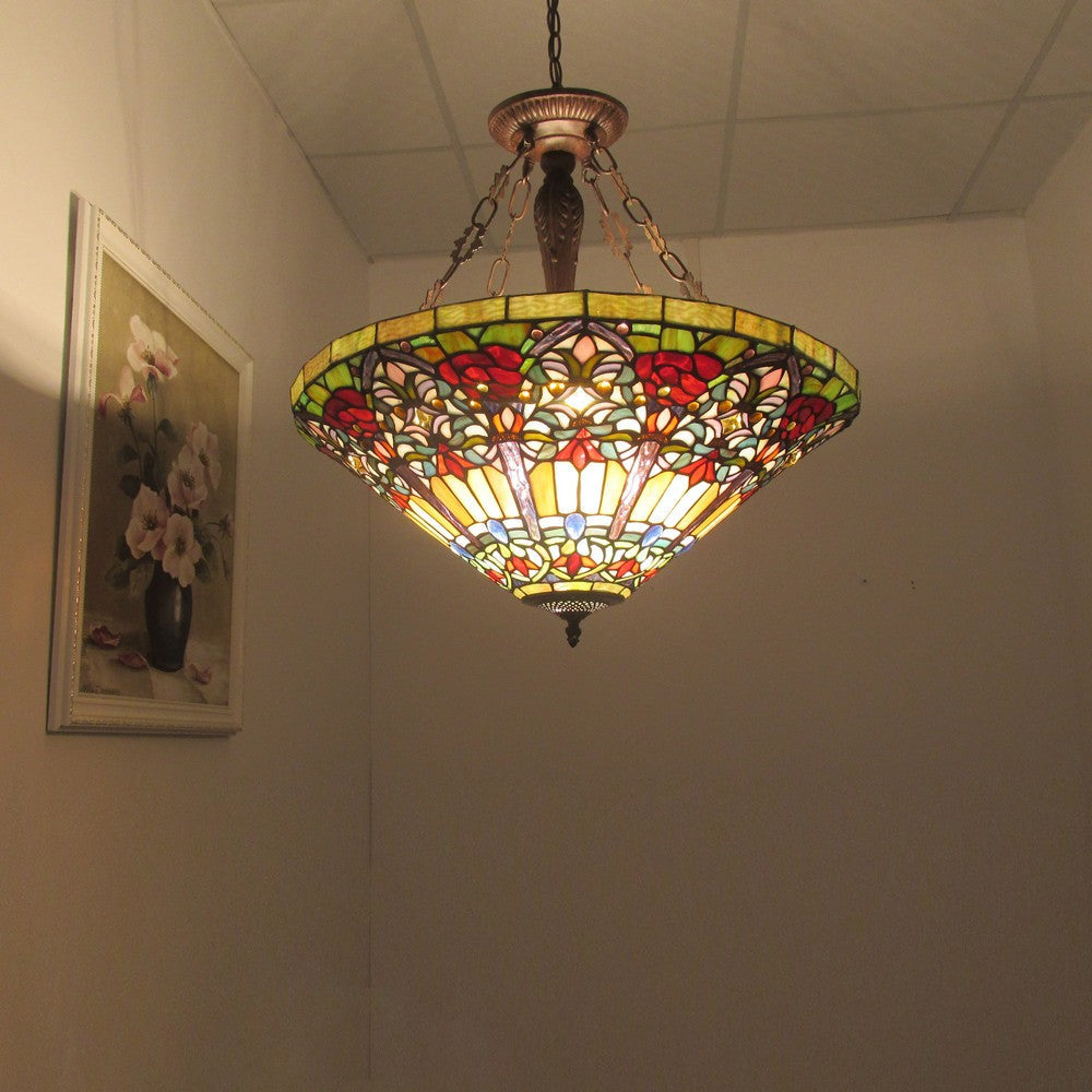 Lighting ALMA Tiffany-style 3 Light Victorian Inverted Ceiling Pendant 24’’ Shade CHL-CH3T410RV24-UH3