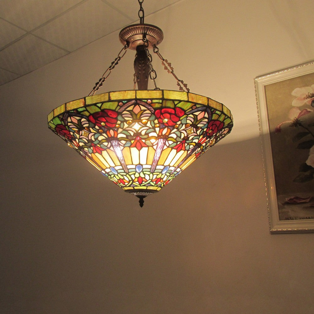 Lighting ALMA Tiffany-style 3 Light Victorian Inverted Ceiling Pendant 24’’ Shade CHL-CH3T410RV24-UH3