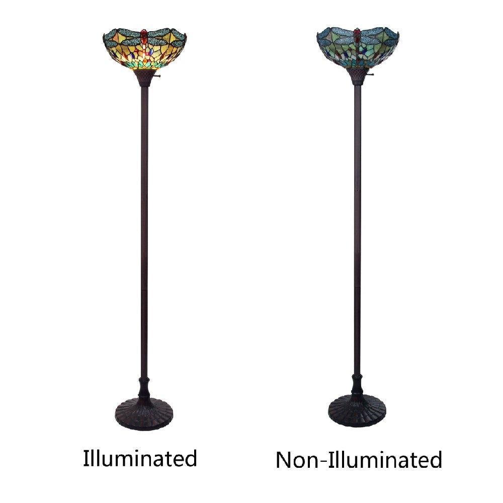 CHLOE Lighting EMPRESS Tiffany-style Dark Bronze 1 Light Torchiere Lamp 14’’ Shade CHL-CH3T471GD14-TF1
