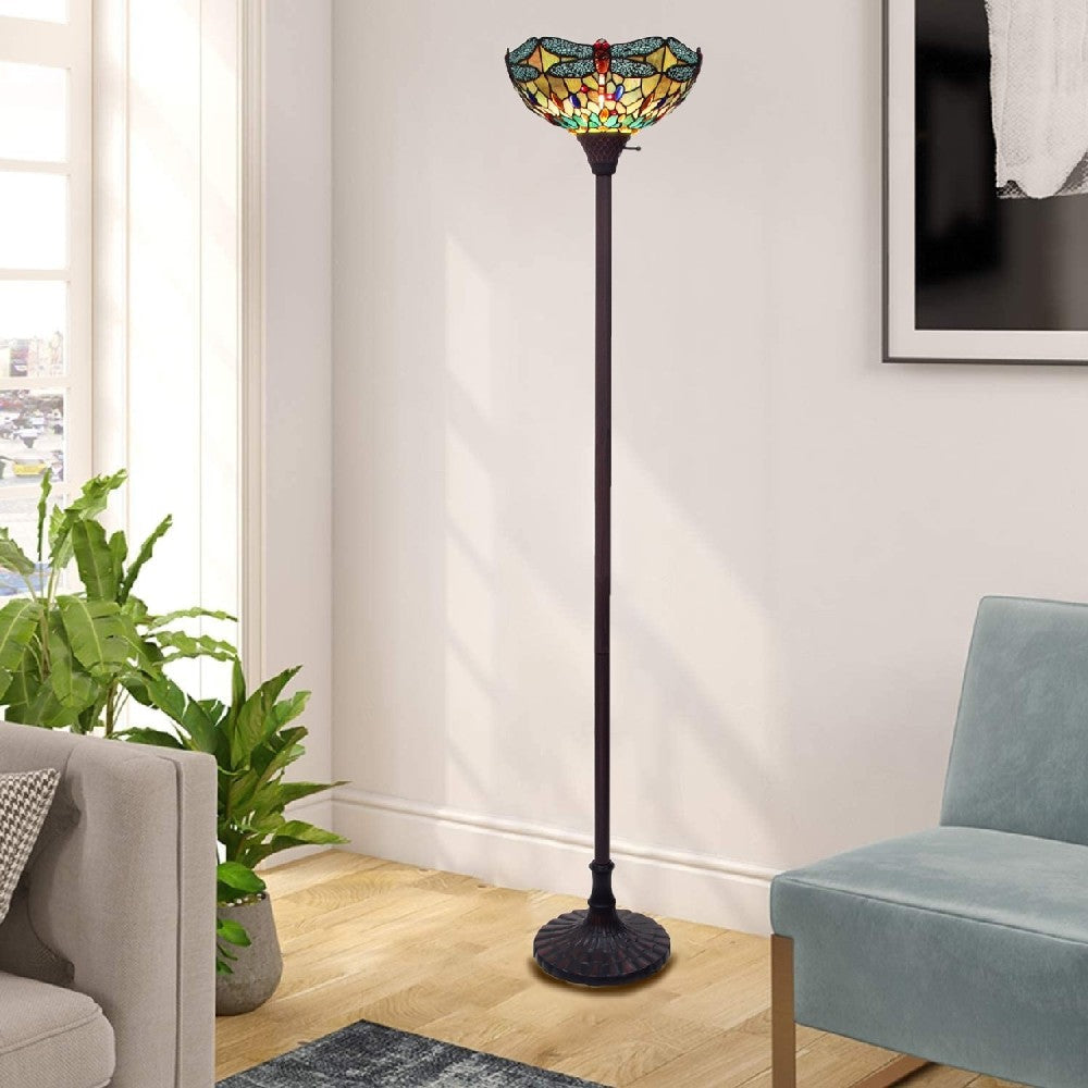 CHLOE Lighting EMPRESS Tiffany-style Dark Bronze 1 Light Torchiere Lamp 14’’ Shade CHL-CH3T471GD14-TF1