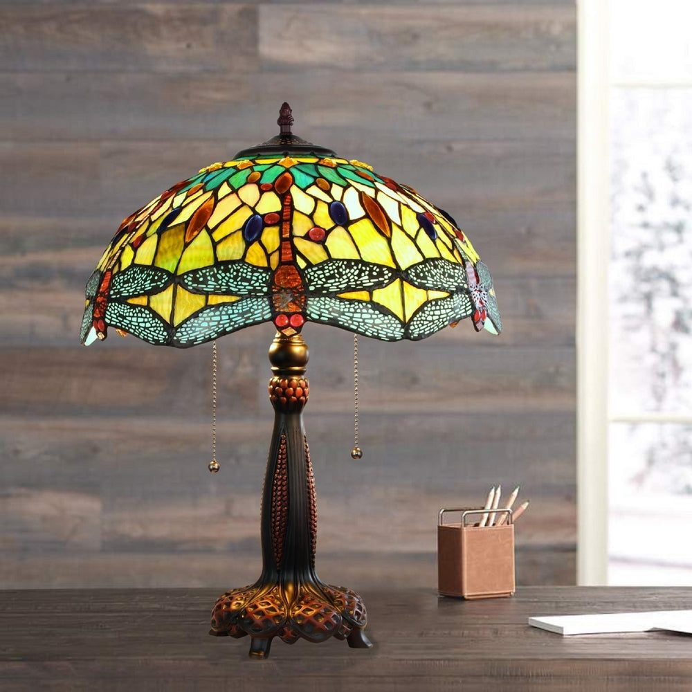 CHLOE Lighting EMPRESS Dragonfly Tiffany-style Dark Bronze 2 Light Table Lamp 16’’ Wide CHL-CH3T471GD16-TL2