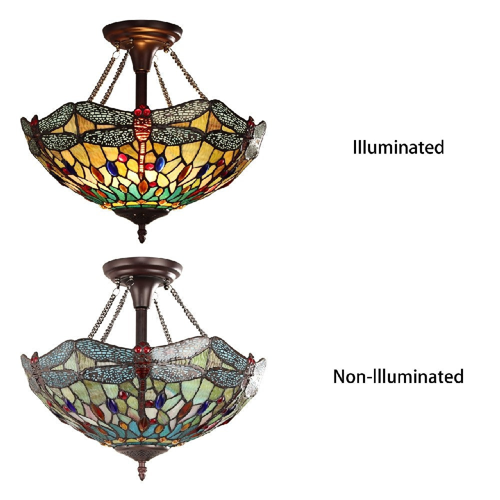 CHLOE Lighting EMPRESS Tiffany-style Dark Bronze 2 Light Semi-Flush 16’’ Wide CHL-CH3T471GD16-UF2