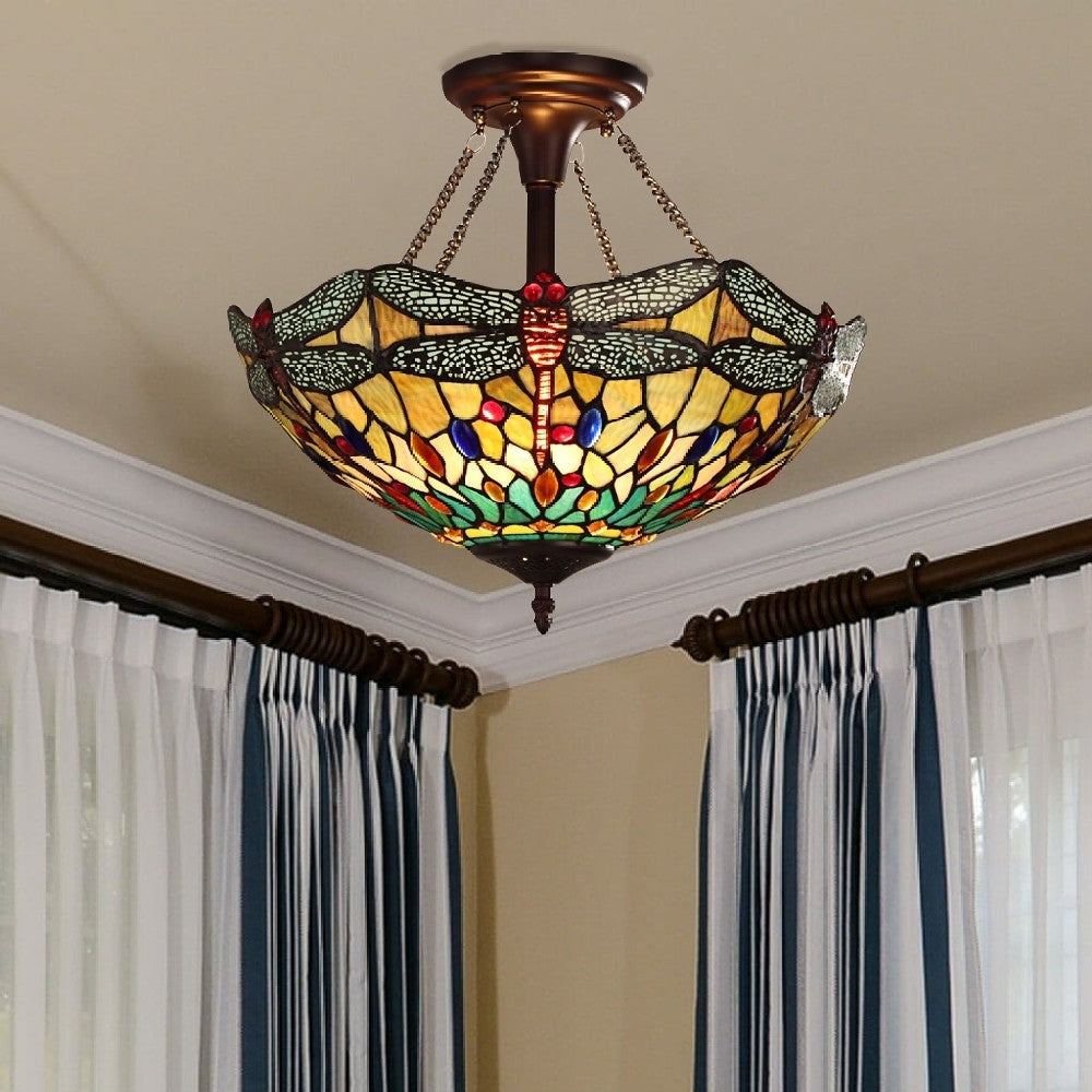 CHLOE Lighting EMPRESS Tiffany-style Dark Bronze 2 Light Semi-Flush 16’’ Wide CHL-CH3T471GD16-UF2